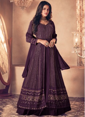 Gleaming Purple Sangeet Long Choli Lehenga