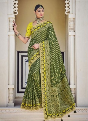 Gleaming Resham Green Designer Traditional Saree