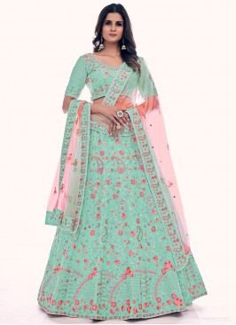 Gleaming Turquoise Sequins Long Choli Lehenga