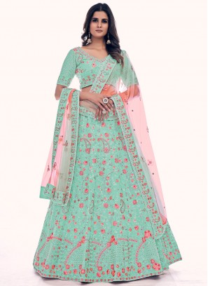 Gleaming Turquoise Sequins Long Choli Lehenga