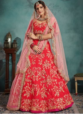 Glitzy Art Silk Sequins Red Trendy Designer Lehenga Choli