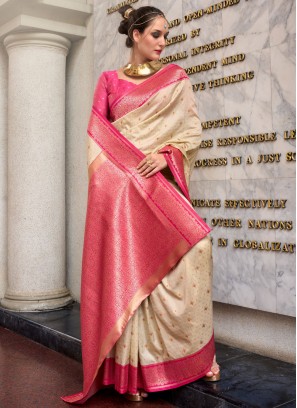 Glitzy Beige Contemporary Saree