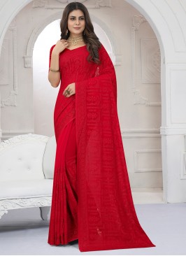 Glitzy Embroidered Red Classic Saree