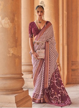 Glitzy Patola Print Wine Silk Contemporary Saree