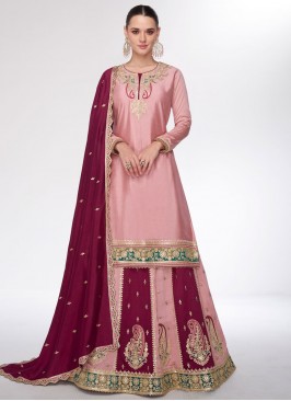 Glitzy Silk Peach Embroidered Readymade Lehenga Choli