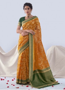 Glitzy Weaving Silk Mustard Contemporary Saree