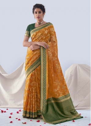 Glitzy Weaving Silk Mustard Contemporary Saree