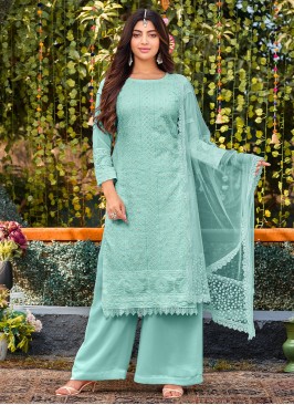 Glorious Aqua Blue Pakistani Salwar Kameez