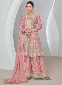 Glorious Chinon Embroidered Rose Pink Trendy Salwa