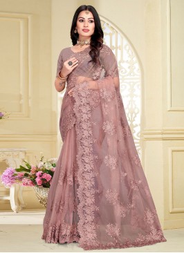 Glorious Net Mauve  Moti Saree