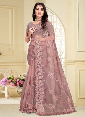 Glorious Net Mauve  Moti Saree