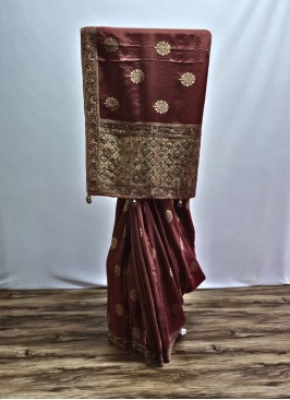 Glorious Rust Munga Silk Saree For Wedding