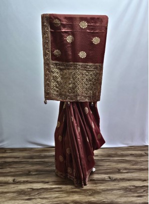 Glorious Rust Munga Silk Saree For Wedding