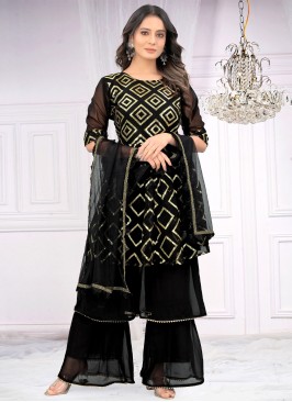 Glorious Sequins Black Faux Georgette Readymade Salwar Suit