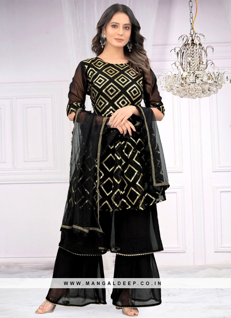 Glorious Sequins Black Faux Georgette Readymade Salwar Suit