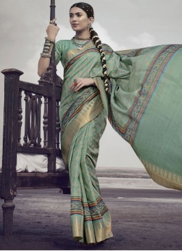 Glorious Silk Green Woven Contemporary Saree