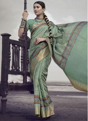 Glorious Silk Green Woven Contemporary Saree