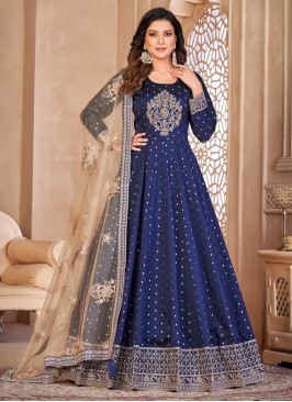 Glossy Embroidered Tafeta Silk Anarkali Salwar Kam