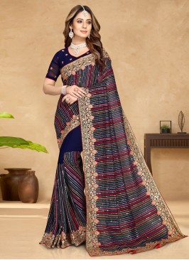 Glossy Georgette Embroidered Classic Designer Saree