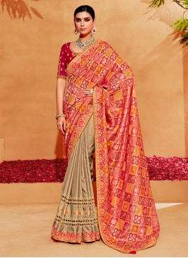 Glossy Multi Colour Silk Contemporary Style Saree