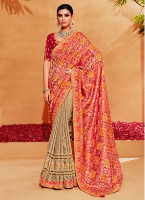 Glossy Multi Colour Silk Contemporary Style Saree