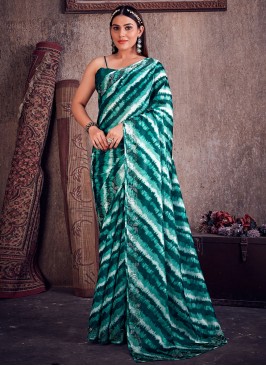 Glossy Organza Digital Print Multi Colour Saree
