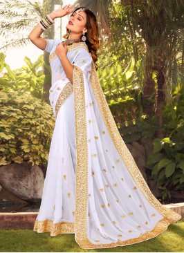 Glossy White Ceremonial Classic Saree