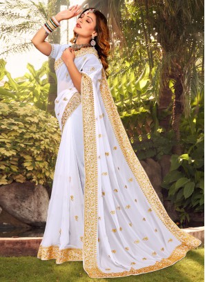 Glossy White Ceremonial Classic Saree