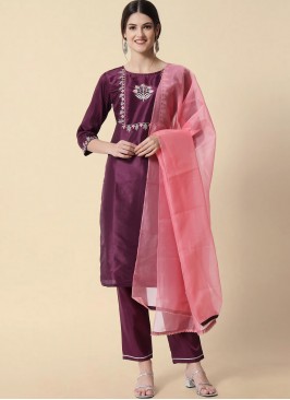 Glowing Art Silk Purple Salwar Kameez