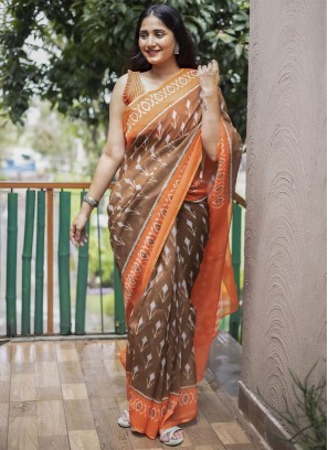 Glowing Digital Print Cotton Contemporary Style Saree