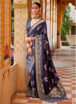 Glowing Foil Print Silk Classic Saree