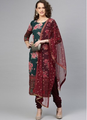 Glowing Green Party Readymade Salwar Kameez