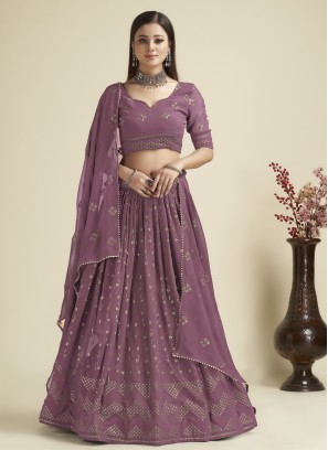 Glowing Mauve  Embroidered Georgette Trendy Lehenga Choli