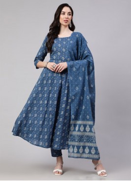 Glowing Morpeach  Printed Cotton Anarkali Salwar Suit