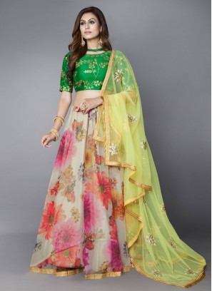 Glowing Organza Floral Print Multi Colour A Line Lehenga Choli