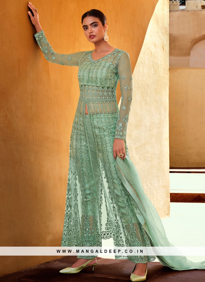 Pakistani Ladies Designer Wear - Sea Green Anarkali Dress