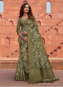 Glowing Woven Green Saree