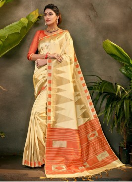 Gold and Orange Woven Classic Saree