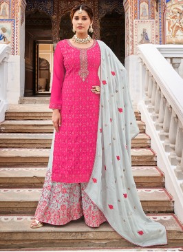 Gold and Pink Embroidered Trendy Salwar Kameez