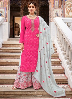 Gold and Pink Embroidered Trendy Salwar Kameez