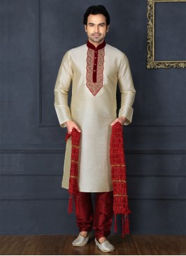 Gold  Art Dupion Silk Kurta Pajama
