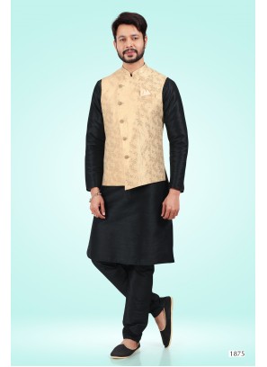 Gold Banarasi Silk Kurta Set with Nehru Jacket