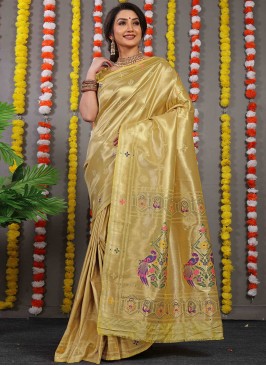 Gold Banarasi Silk Weaving Contemporary Saree