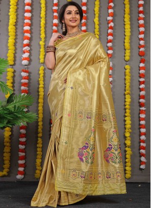 Gold Banarasi Silk Weaving Contemporary Saree