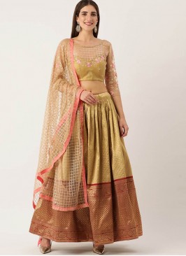 Gold Color Jacquard Embroidered Lehenga For Festive