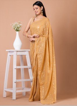 Gold Georgette Party Classic Saree