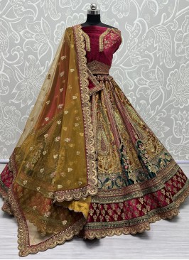 Gold Velvet Bridal Trendy Lehenga Choli