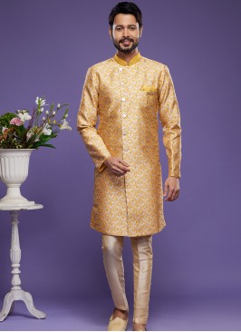 Golden Banarasi Fusion: Embroidered Semi Indo West