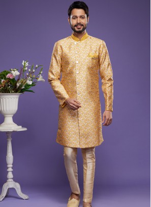 Golden Banarasi Fusion: Embroidered Semi Indo Western Set.