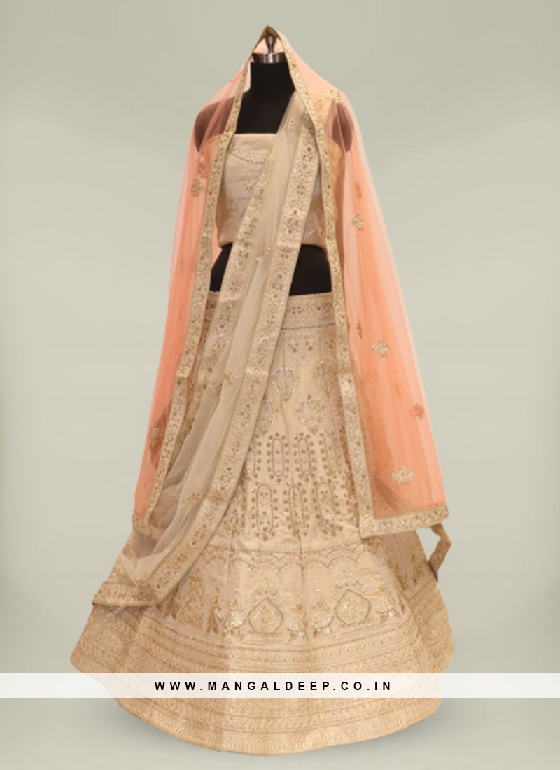 Golden Color Banarasi Silk Lehenga For Wedding